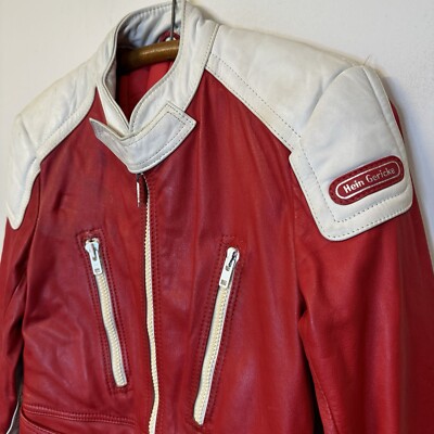 80s 90s Vintage Hein Gericke Leather Jacket,Red & White