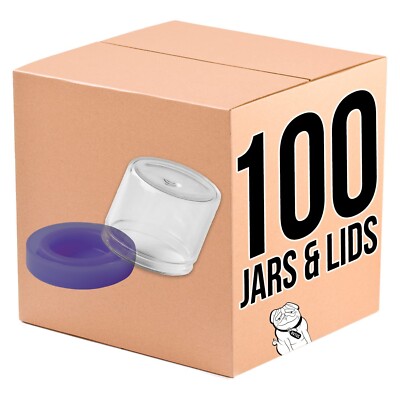 100 pack - 6ml Round Glass Jar No-Neck Concentrate Container with Silicone Li...