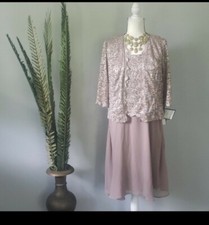 R M Richards 2 Piece Champagne Colored Lace and Sequin Dress with Jacket
