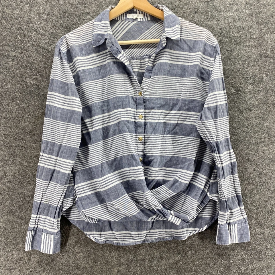 Camisa Maurices Mujer S Pequeña Gris Rayas Cuello Abotonado Manga Larga Algodón Foto 4 de 4