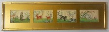 Antique Vtg CHINESE QING PAINTING Pith Parchment Animals MONKEY RABBIT HYENAS