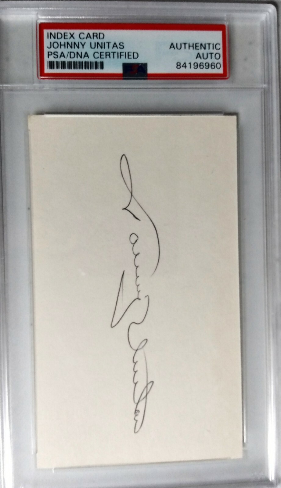 JOHNNY UNITAS AUTOGRAPH INDEX CARD PSA/DNA CERTIFIED MINT