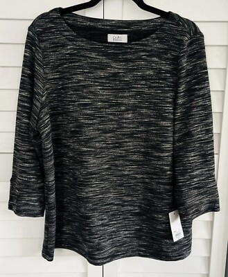Women s Top  NEW  Black-Gray Croft & Barrow Mid Sleeve Knit Size PXL