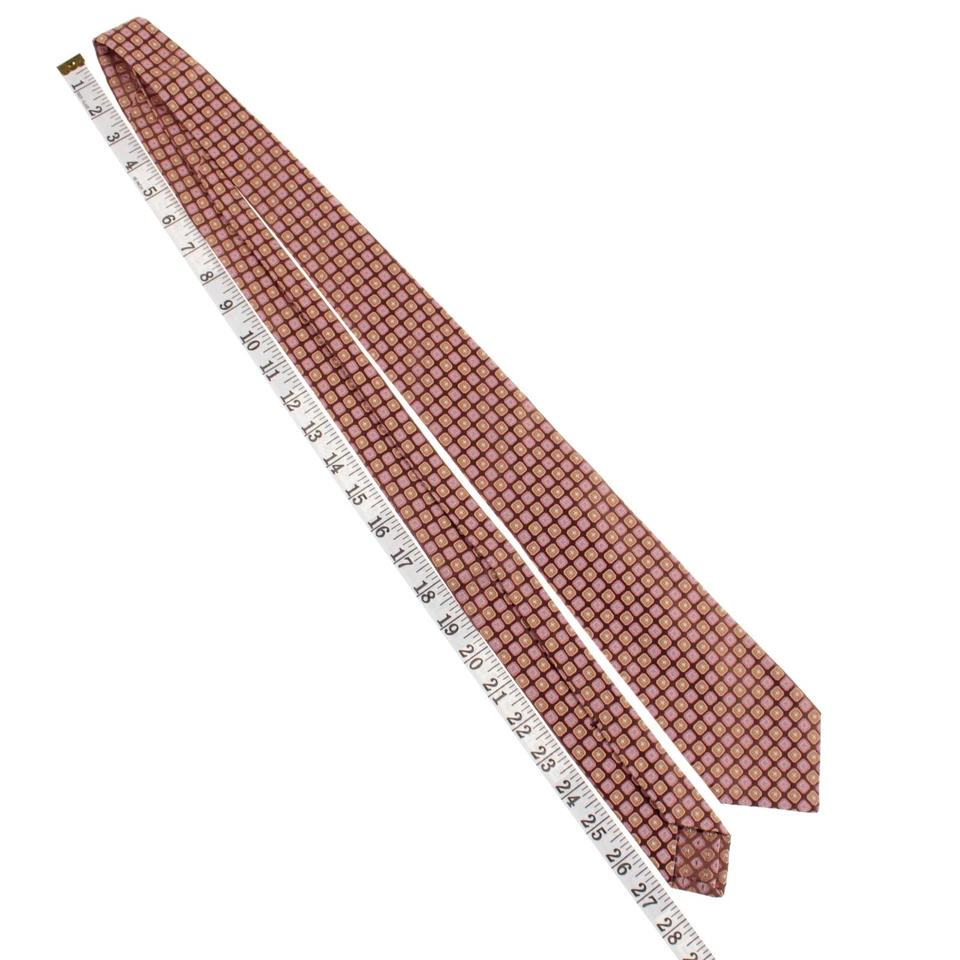 Corbata Kiton nueva sin etiquetas 100 % seda siete pliegues en marrón con formas amarillo dorado/rosa Foto 3 de 4