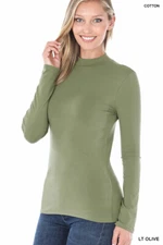 Women's Mock Neck Soft Cotton Long Sleeve Top Soft Stretch T Shirt Fitted Tee