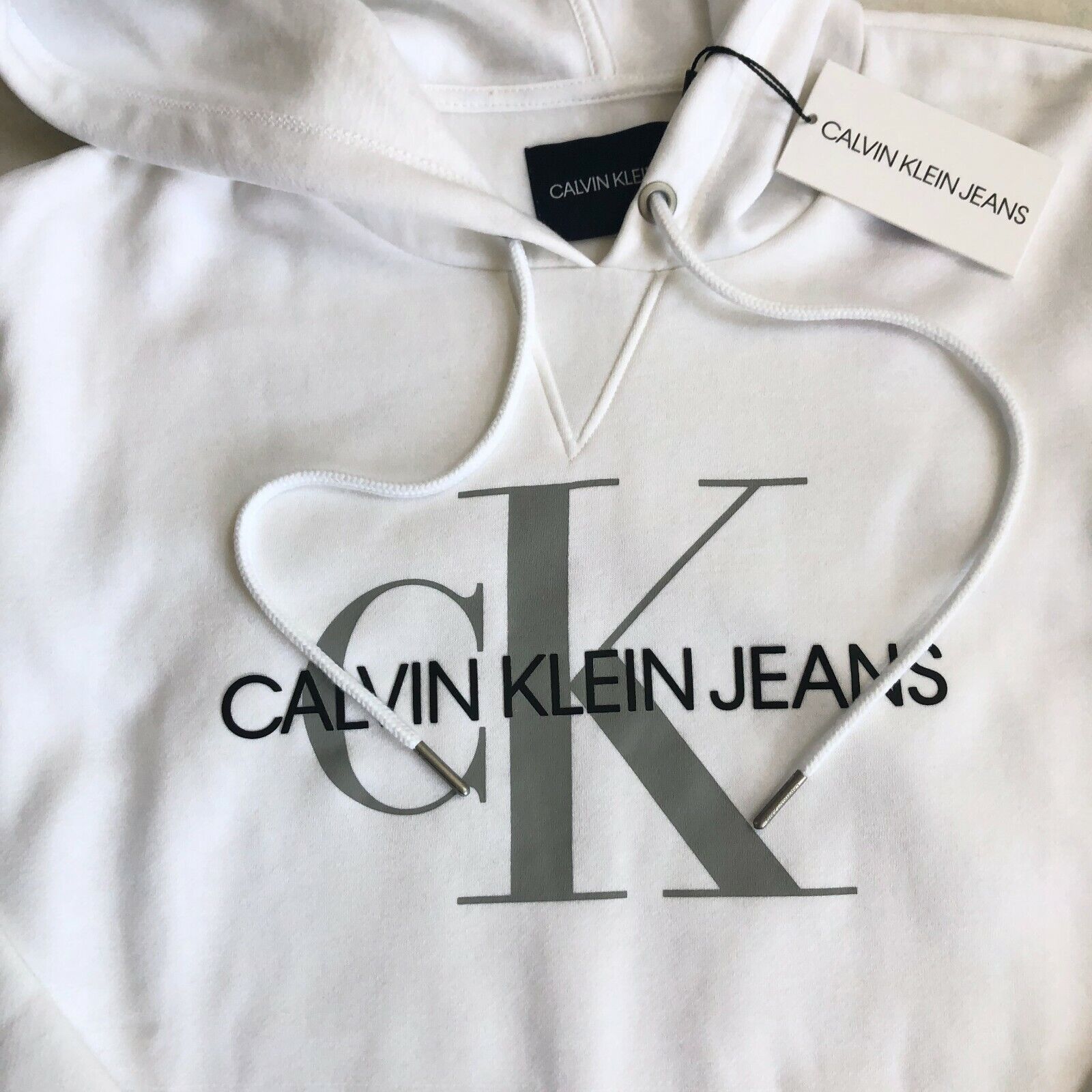 NWT Women's Calvin Klein Jeans Sweatshirt Logo CK Hoodie White XS | eBay