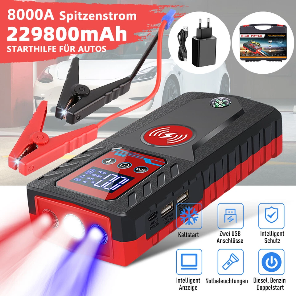 8000A Avviamento Auto Jump Starter Caricabatterie 12V Auto Booster Powerbank + Scatola - Immagine 3 di 4