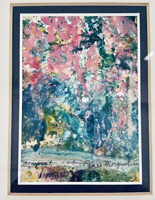 Abstract Framed Colored Mono Print Painting 13.5 x11.5 x1  By Renee Morgenstein