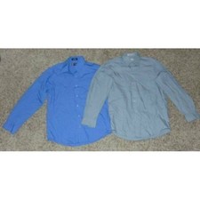 2 Boys Dress Shirts 16 Gray Blue Van Heusen & Chaps Front Long Sleeve