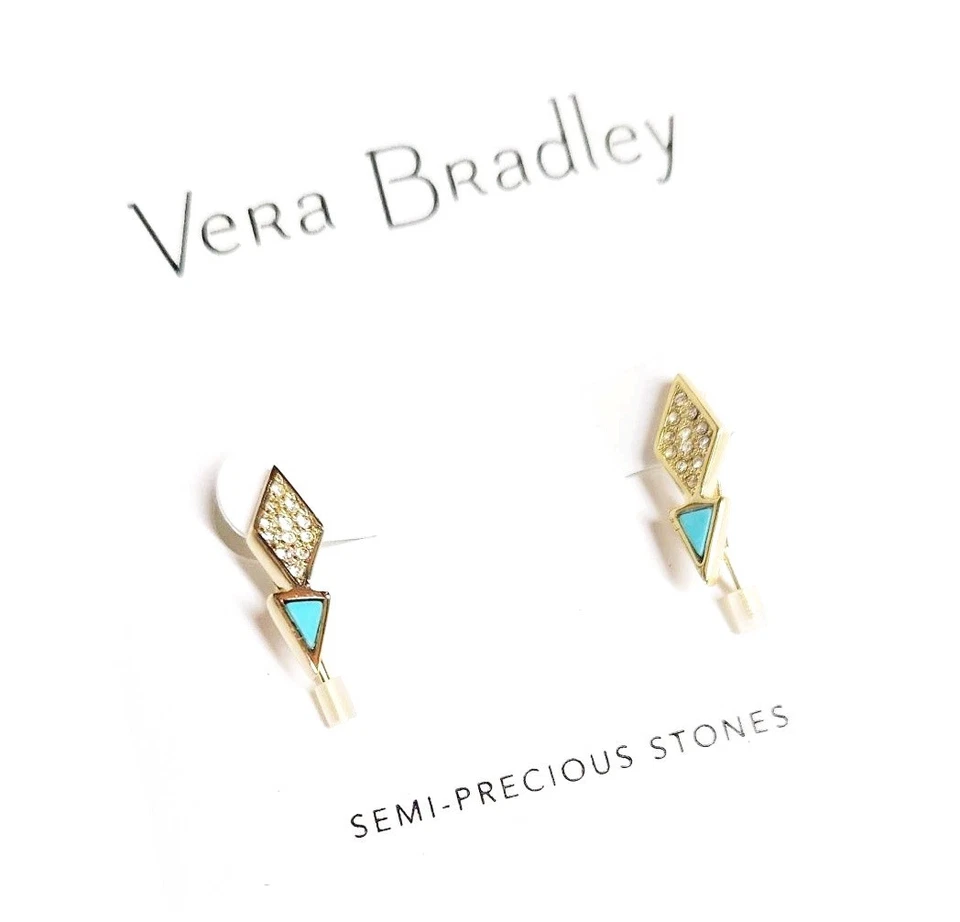 Pendiente Vera Bradley Triángulo Pavé Enhebrador Semiprecioso Turquesa Tono Dorado Nuevo con Etiquetas Foto 3 de 4