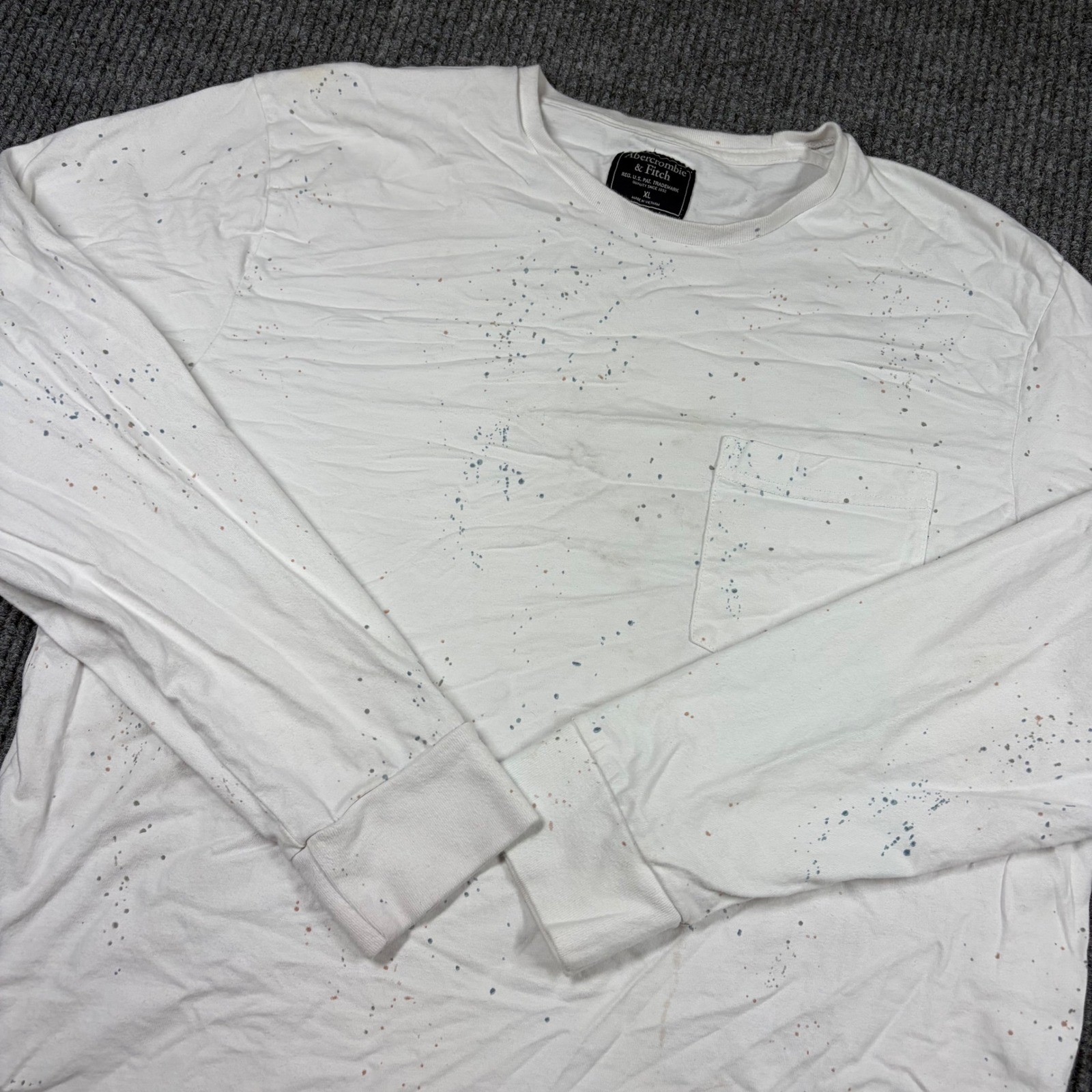Abercrombie & Fitch Shirt Mens XL White Long Sleeve Paint Splatter Pocket