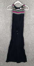 Xhilaration Embroidered Crinkle Maxi Dress Juniors S Black Multi Aztec Boho Slit