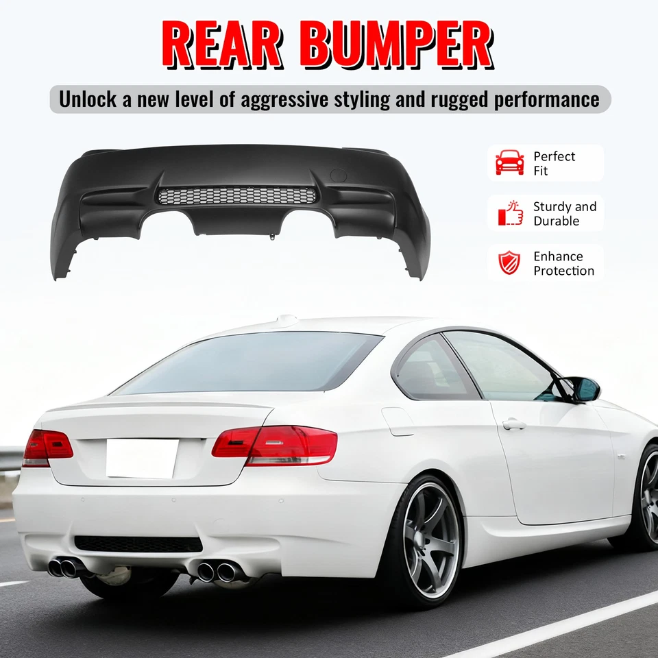 Fits 07-13 BMW E92 3-Series Coupe 2Dr M3 Style Rear Bumper Cover Replacement PP Foto 2 de 4