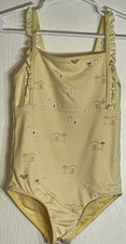 Roxy Little Girl Sz 5 Swimsuit One Piece Yellow Tropical Decor Fabric Ruffle EUC