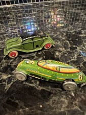 2 30''s Tin Wind Up Racers, 4  Car Litho 4-Door  4" Race Car for Resto/Repair