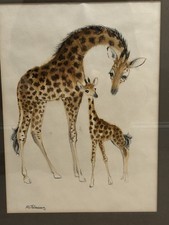 S. Finkenberg Giraffe Watercolor-Framed