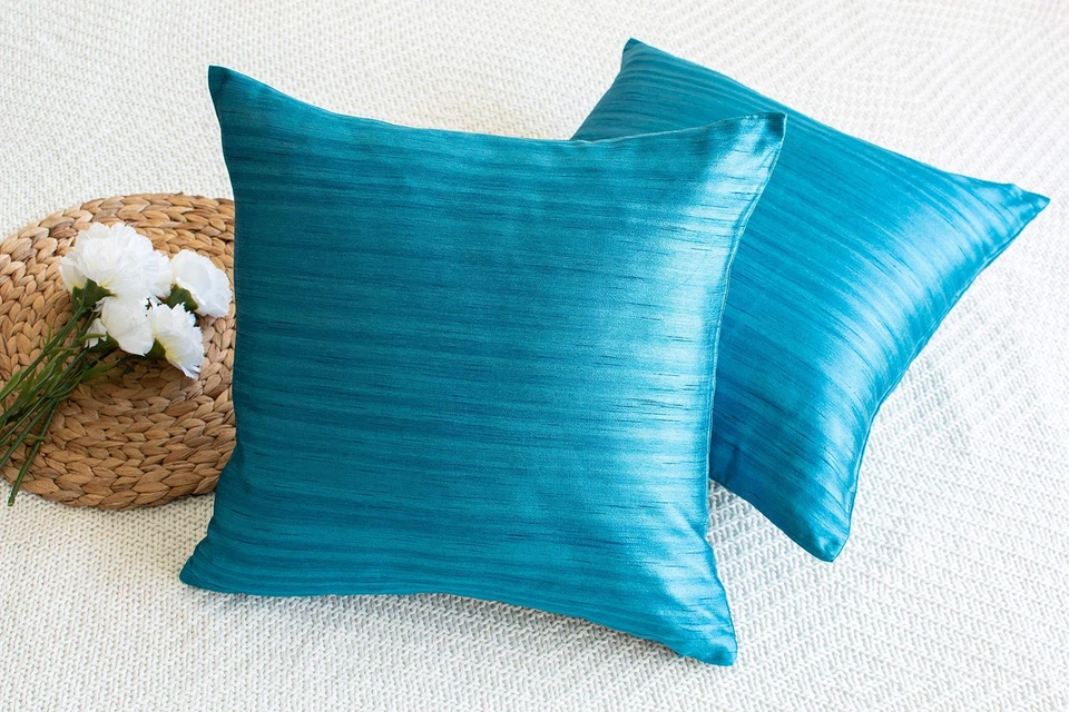 Fundas verde azulado Euro Sham (seda sintética, 26x26 pulgadas, paquete de 2) Foto 2 de 4