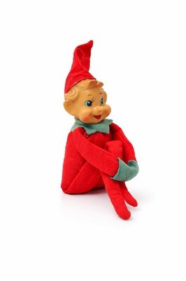 Vtg Red Knee Hugger Pixie Elf Doll Shelf Sitter Christmas Mid Century Japan