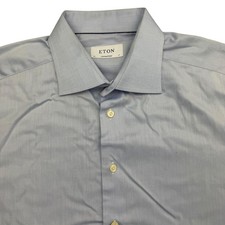 ETON Shirt Mens 17 EUR 43 Blue Long Sleeve Button Up Twill Slim Spread Collar