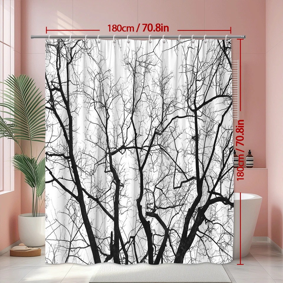Black Tree Branch Silhouette Shower Curtain, Modern Minimalist Bathroom Decor - Image 4 of 4