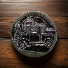 Hobo Nickel hand carved original by J&M Tarantula as 1938 Dodge pickup truck