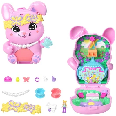 Polly Pocket Teeparty-Häschen Schatulle - Spiel-Set mit Mini-Puppe + Hase JCR40 - Bild 1 von 4
