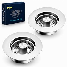 2 Pack Kitchen Sink Drain Strainer Stopper with Basket, Stainless Silver