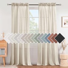 Natural Linen Rod Pocket Curtains 84 52"W x 84"L Pack of 2 Heathered Natural