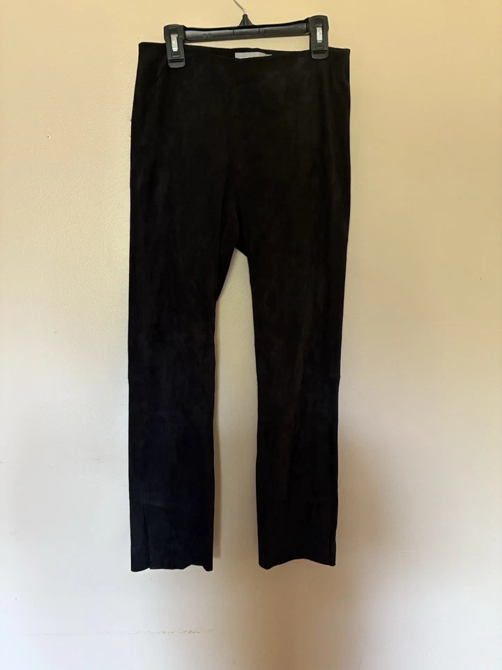 Leggings cortos Vince elásticos de gamuza con dobladillo dividido cuero de cordero oficina de lujo negros XS Foto 4 de 4