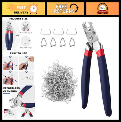 Bent Hog Ring Pliers Set with 500 Galvanized Steel Hog Rings for Upholstery & Me
