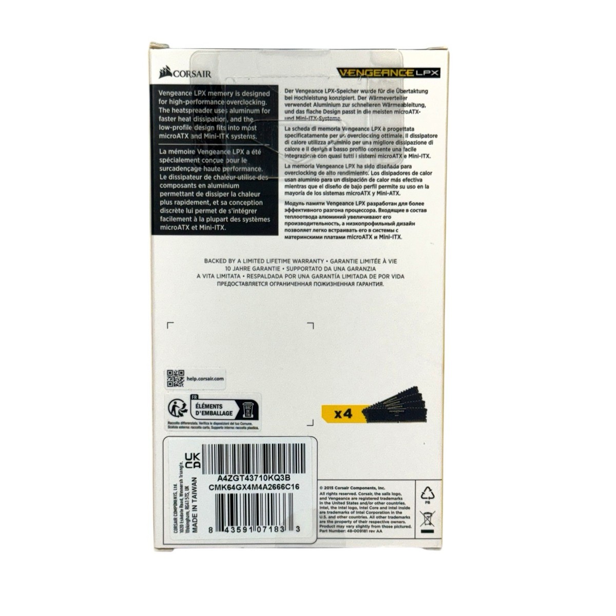 Corsair Vengeance LPX 64GB (4x16GB) DDR4 2666 C16 Memory Kit