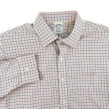 Brooks Brothers Regent Non Iron Stretch Orange Navy Dress Shirt Mens 16-1/2-34