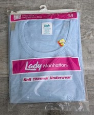 Vtg NOS Lady Manhattan Crew Neck Long Sleeve Thermal Shirt Blue Size M USA Made