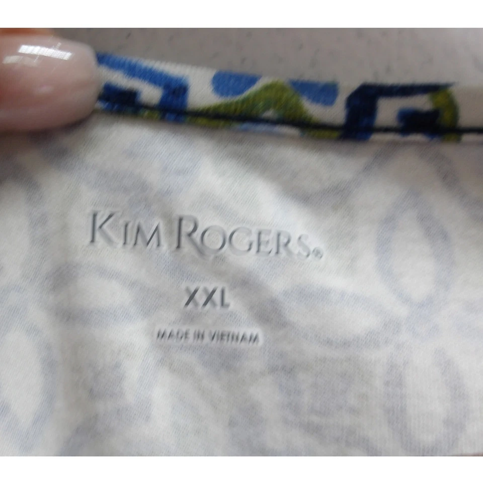 Camiseta Kim Rogers Mujer XXL Azul Verde Blanco Geométrica Suave Manga Larga / #1147 Foto 4 de 4