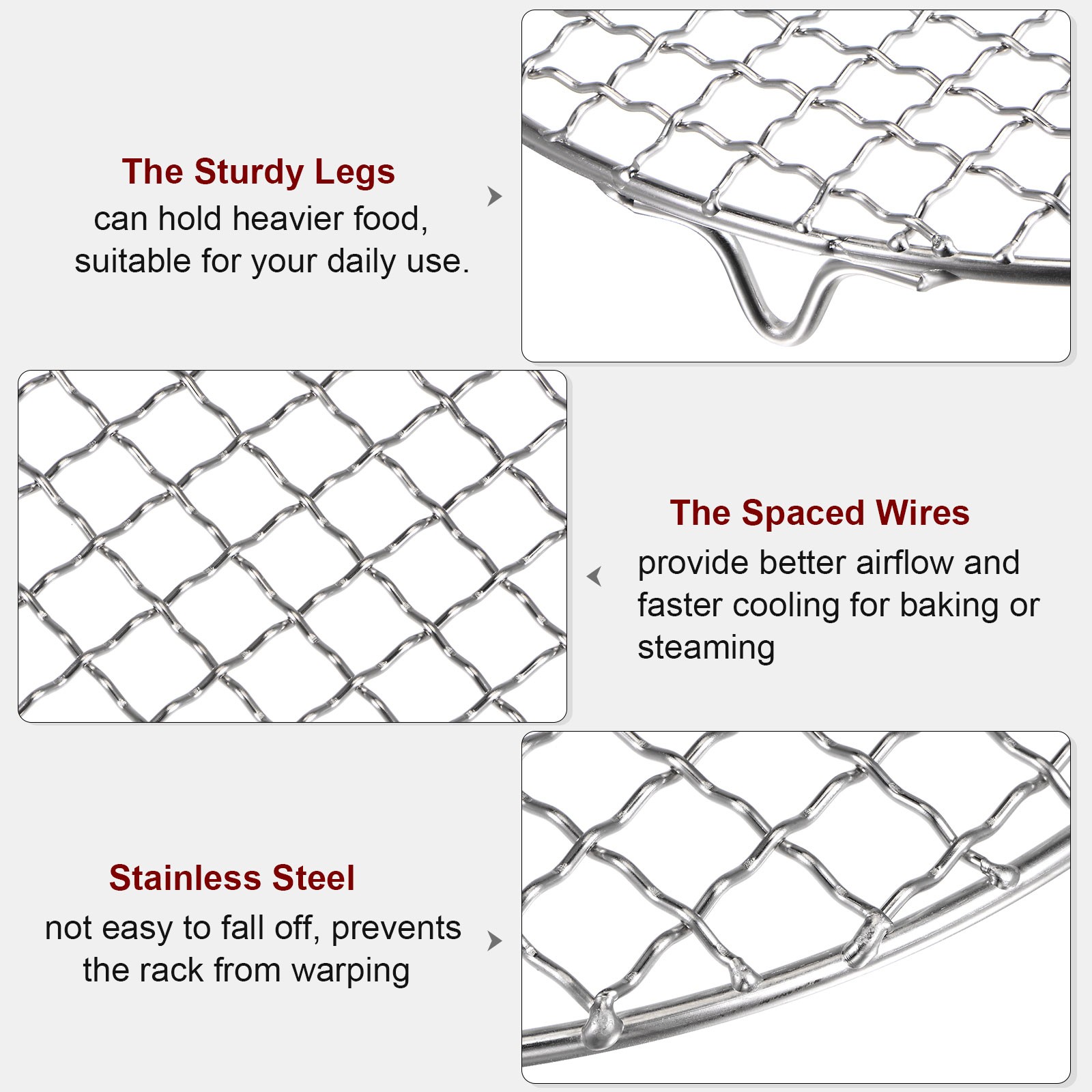 Round Cooking Rack 8.3-inch Stainless Steel Cross Wire Barbecue Grill with Legs