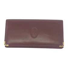 Cartier Must Line Bordeaux Leather Long Wallet Women Brown One Size