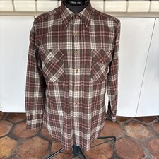 Vintage Pendleton Brown Red Plaid Board Shirt 100% Virgin Wool Made in USA