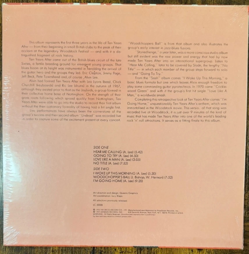 TEN YEARS AFTER – Greatest Hits – Vintage Sealed Vinyl LP – Original Pressing - Image 2 of 2