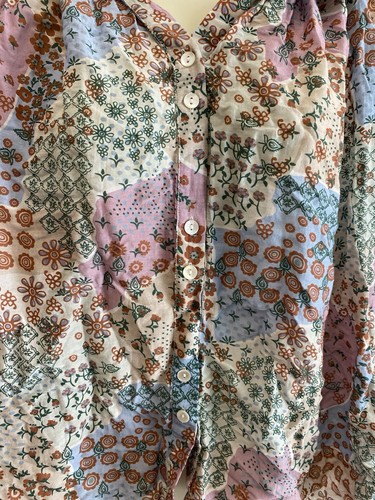 Roberta Roller Rabbit Damen FLORAL Patchwork Button Down SHIRT Seide/Baumwolle M - Bild 2 von 11