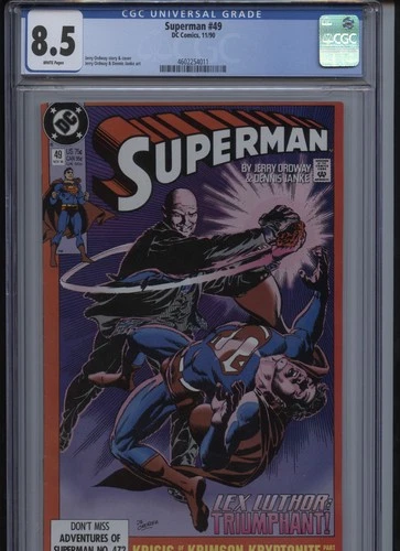 Superman #49 1990 DC Comics Comic Book, CGC GRADE 8.5