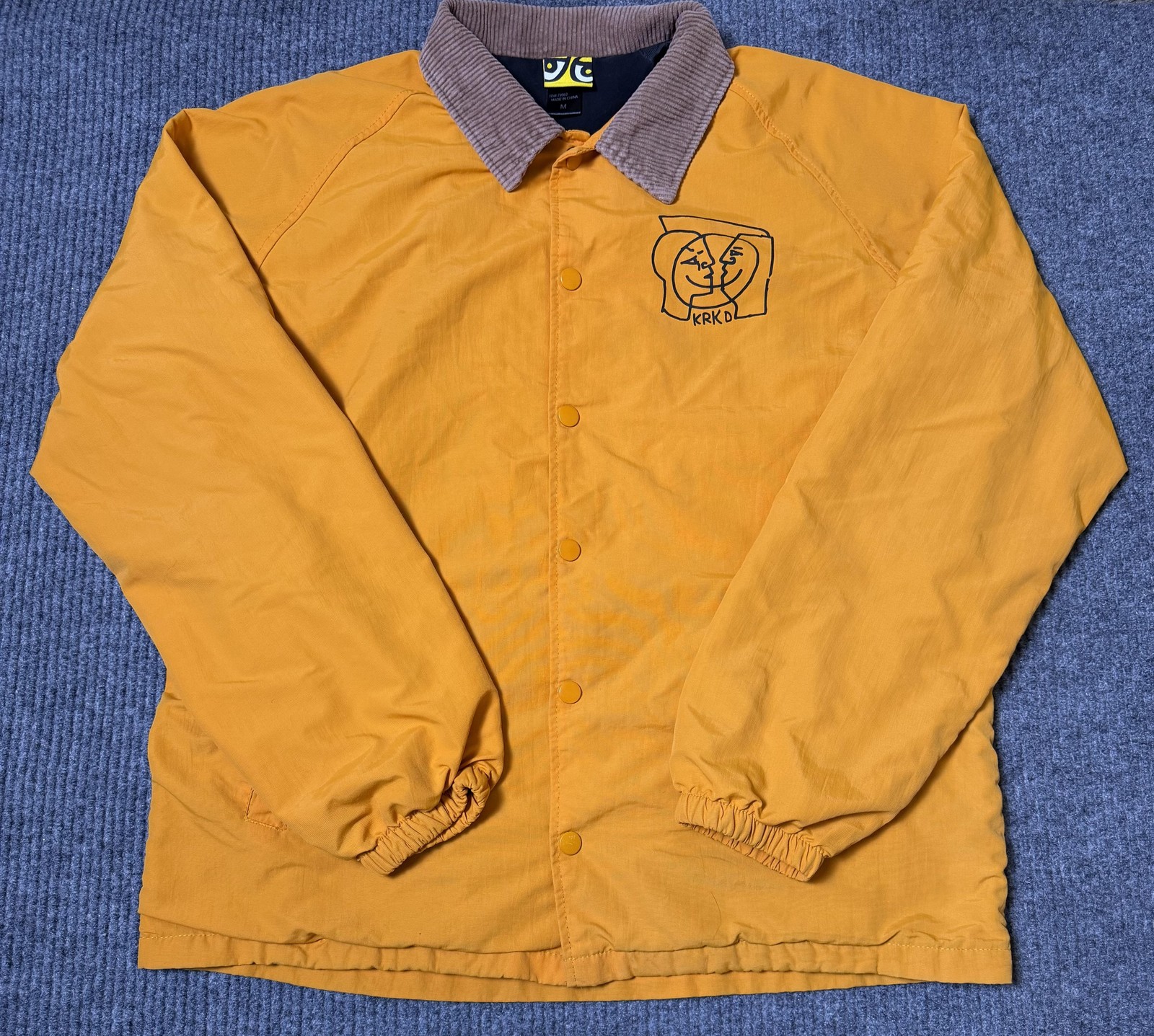 Krooked Jacket Mens Medium Skateboarding Lined Nylon Coach KRKD Corduroy Orange