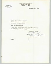 Judge Arthur S Lane Signed Herman Finkelstein Letter District Court ASCAP 1964