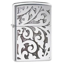 Zippo Windproof Lighter Filigree Floral Pattern Design Chrome (28530)
