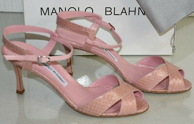 $1345 NEW Manolo Blahnik ELMYRINA Sandals EXOTIC SNAKE Pink Python