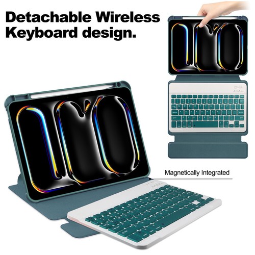 For iPad Air 13" 11" iPad Pro 13" 11" Keyboard Rotating Leather Stand Case Cover - Picture 4 of 20