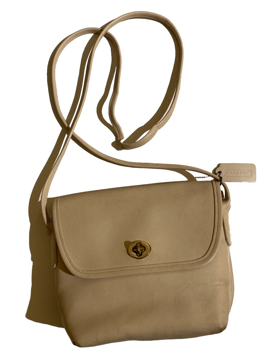 Vintage Coach Purse Crossbody Bag Off White Cream Bone Small