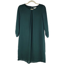 H &M Mini Dress Womens Size 4 Green 3/4 Sleeve Back Zip Casual Round Neck Lined