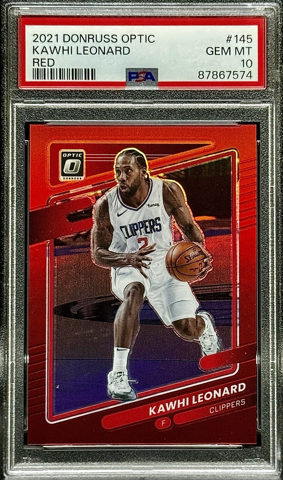 Kawhi Leonard PSA 10 - 2021 Optic #145 RED /99 - 2XChamp - LA Clippers view 4