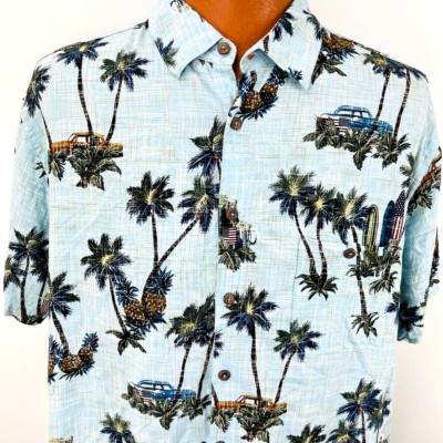 Boca Classics Hawaiian Aloha XXL Shirt Patriotic Surf Boards Pineapple Cars