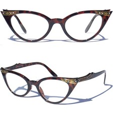 Cat Eye Clear lens Glasses With Rhinestones Retro Hipster Vintage Style Demi